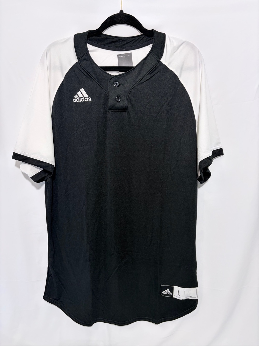 NWT Adidas Climalite Baseball Jersey Shirt Size L Black White